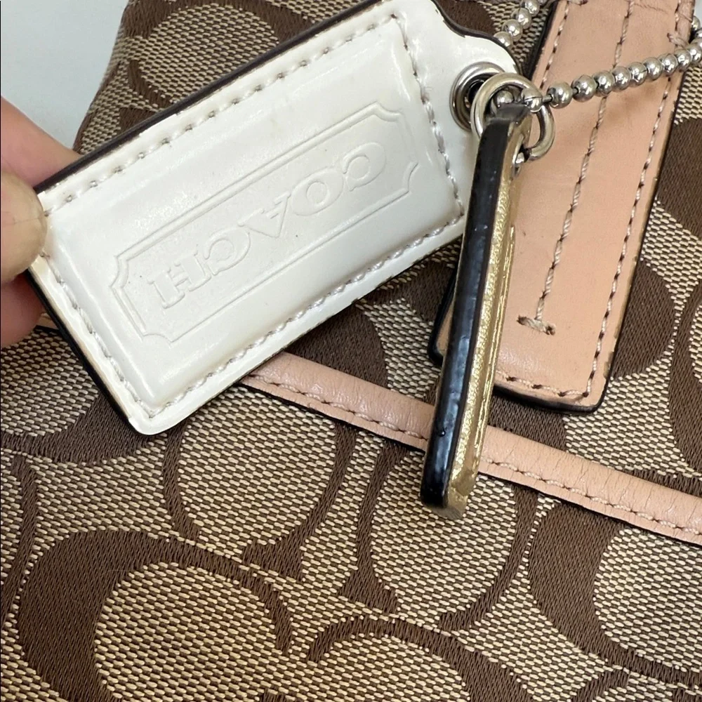 Coach Brown and Tan Signature Tote with Pink Accents